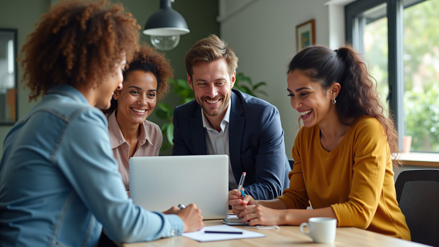 Equipe diversa trabalhando em estratégia de link building interno.